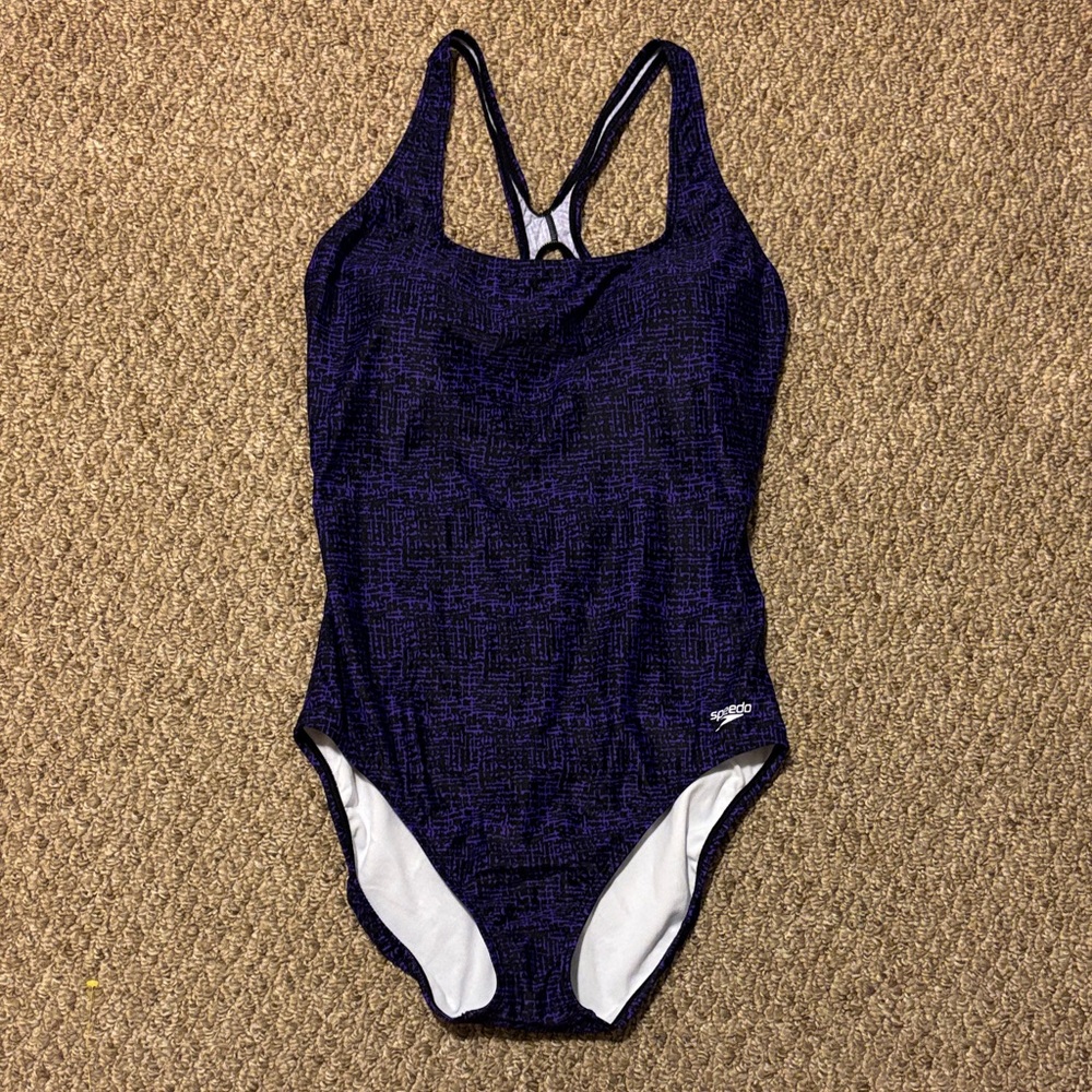 Speedo Women's Purple Black One-Piece Swimsuit Size 16